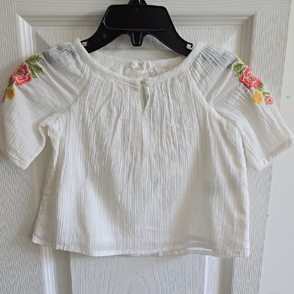Janie and Jack White Blouse with Floral Embroidery